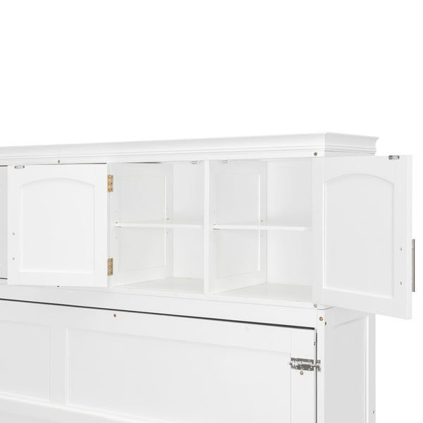 English Elm Queen Murphy Wall Bed with Storage Cabinets and Wine Rack for Small Space Living White LP000879AAK-1