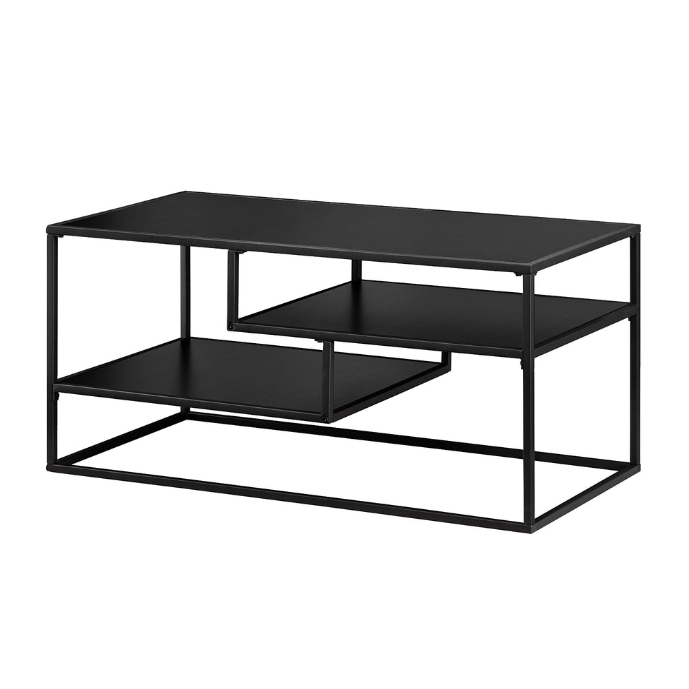English Elm Walker Edison - Modern Minimal Floating Shelf Coffee Table Solid Black – Sleek Powder-Coated Steel, Two Display Shelves, Warp-Resistant MDF B185P326694