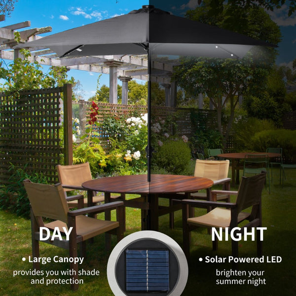 English Elm Sun Solar Patio Umbrella with Built-in Led Rib Lights for Deck or Poolside Use T3971P388839