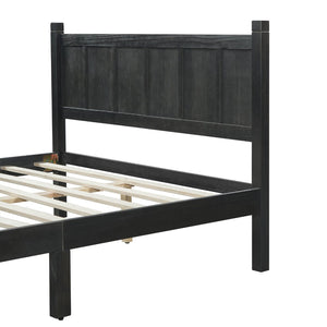 English Elm Twin Platform Bed Vertical Slat Headboard Farmhouse Shaker Wood Grain Finish Bedroom Black N733P422479E