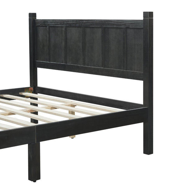 English Elm Twin Platform Bed Vertical Slat Headboard Farmhouse Shaker Wood Grain Finish Bedroom Black N733P422479E