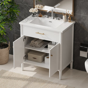 English Elm Christopher Knight Home® - 30 Inches Bathroom Vanity With Soft Close Doors, Curved Design, Adjustable Shelf & Elegant Sink N817P299509W