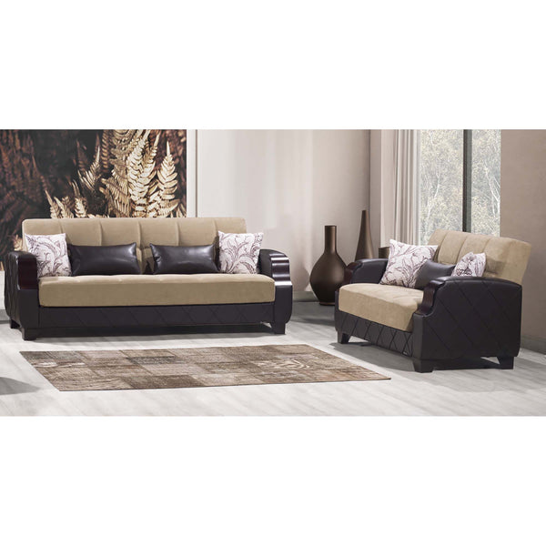 English Elm PrimeNest Mobilon Upholstered Convertible Loveseat with Storage and Click-Click Sleeper, Compact Comfort Brown B030P281803