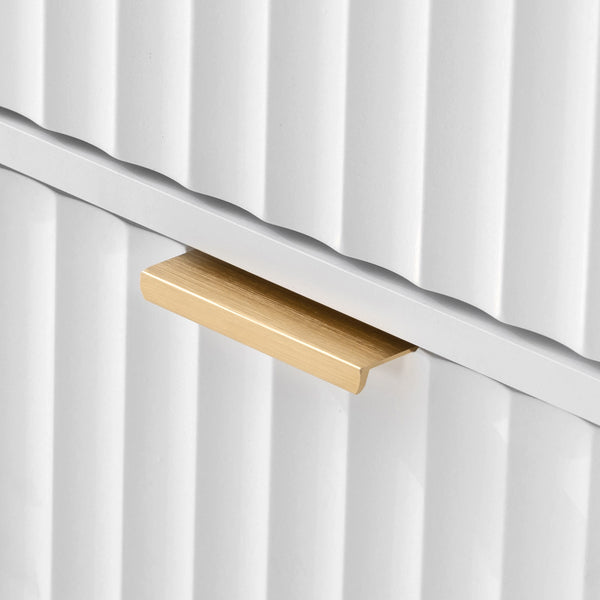 English Elm K&K Fluted Kitchen Island with Extendable Dining Table, Art Deco Mid-Century Design, Built-In Power Hub, Gold Handle White N707S000018W