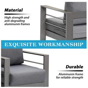 English Elm 73" Cast Aluminum Outdoor Sofa Rust-proof Powder-coated Frame with Resort-style Cushions Gray+Gray B082P454978