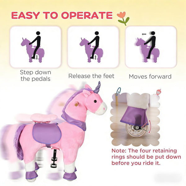 English Elm Soft Plush Unicorn Ride on Toy Pedal Powered Rolling Animal for Kids Bedroom T3971P442215