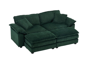 English Elm Corduroy Plush 2-Seat Sofa with 2 Back Cushions, Toss Pillows & Ottomans — Deep Seat Comfort Green W2363S00065