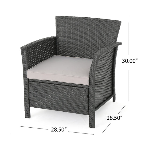 English Elm Christopher Knight Home® - ST LUCIA CHAIR Stylish PE Rattan Patio Seat with Iron Frame, Waterproof Fabric, Compact 28.25x25.5x17 Grey 54676.00GRY