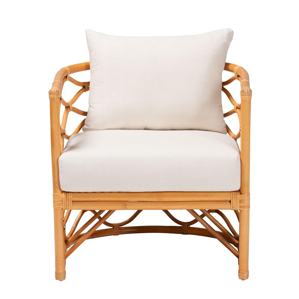 English Elm Bohemian Natural Rattan Accent Chair Woven Honey Frame with Removable Cushion B2750P467728