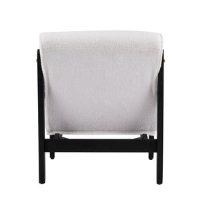 English Elm Fluffy Shearling Accent Chair Plush Tiered Back Solid Wood Frame Cozy Reading Nook White+Black N767P366257W
