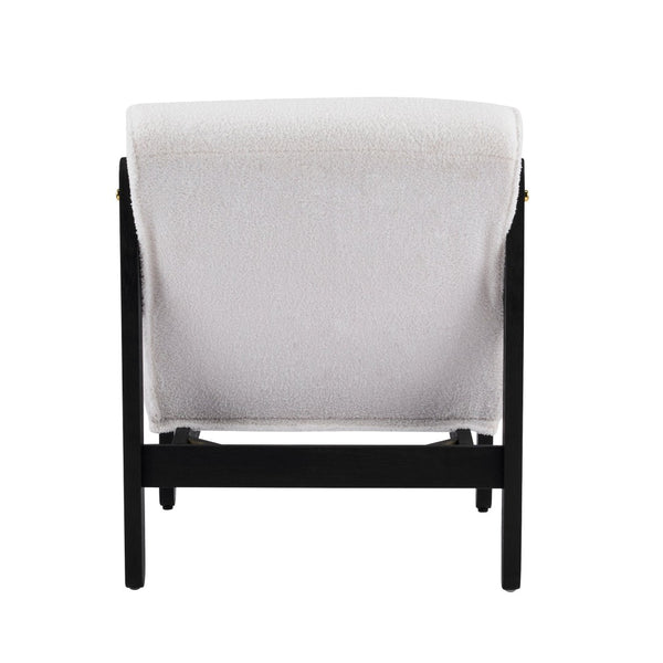 English Elm Fluffy Shearling Accent Chair Plush Tiered Back Solid Wood Frame Cozy Reading Nook White+Black N767P366257W