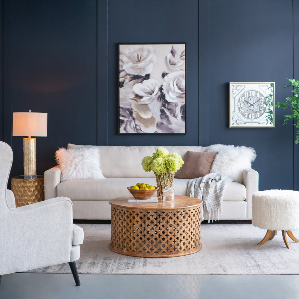 English Elm D12x4" Mango Wood Round Decorative Bowl - Hand-Carved Natural Knotty Texture, Narrow Base Accentpiece W2078P391133