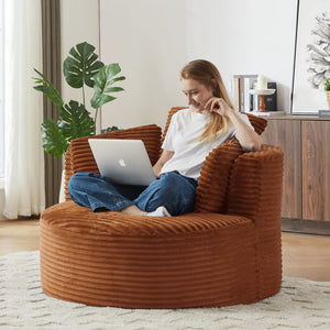 English Elm Compressible Corduroy Round Chair with Pocket Spring Cushioning, No-Assembly Plush Seating for Home Office Lounge Orange W2339P323623