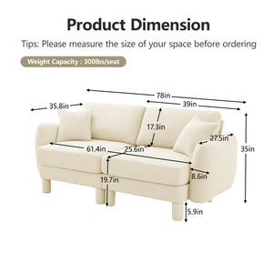 English Elm Boucle 2-Seater Loveseat Sofa With Elegant Shell Armrests & Soft Beige Upholstery For Cozy Spaces W3041S00274