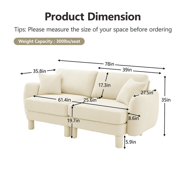 English Elm Boucle 2-Seater Loveseat Sofa With Elegant Shell Armrests & Soft Beige Upholstery For Cozy Spaces W3041S00274