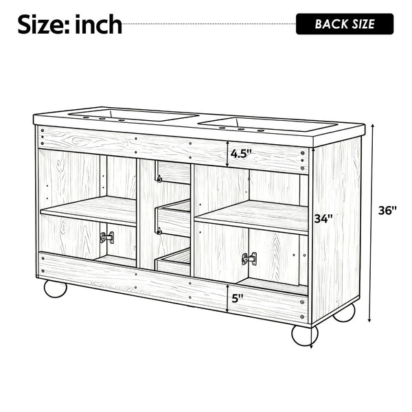English Elm [video] 59 Inch Double Sink Vanity with Wood Grain Mdf Soft Close Doors and Resin Basins N759S425430N