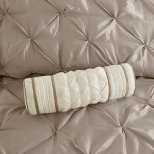 English Elm 7-piece Queen Tufted Pleated Comforter Set with Shams Bed Skirt Decorative Pillows Taupe B035P463172