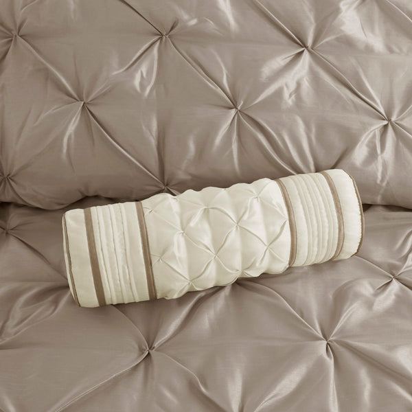 English Elm 7-piece Queen Tufted Pleated Comforter Set with Shams Bed Skirt Decorative Pillows Taupe B035P463172