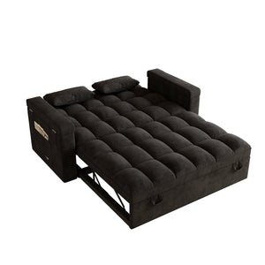 English Elm 65-inch Velvet Convertible Sleeper Sofa with Usb Port Storage Armrests Adjustable Back Black W2564S00114