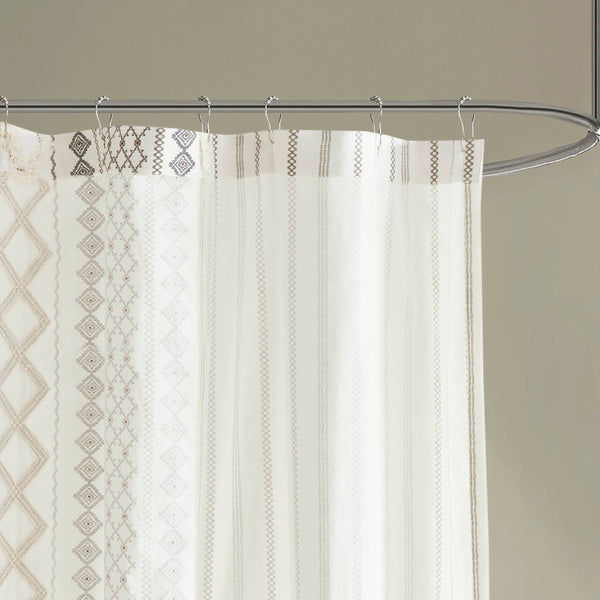 JLA Home INK+IVY - Cotton Imani Aztec Shower Curtain with Chenille Trim — 72x72 OEKO-TEX Cotton, Boho Texture II70-1121