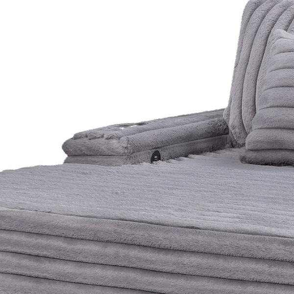 English Elm Melodia Oversized Corduroy Chaise Lounge with Usb Charging and Cupholders for Media Rooms Gray B2749S00271