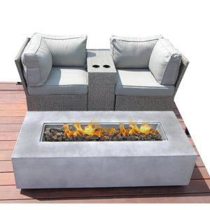 English Elm Fully Assembled Rattan Wicker Outdoor Loveseat Set For 2 With Fire Pit Table & Plush Cushions B120S00220