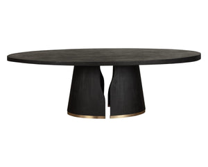 Sunpan TASMIN Dining Table - Sculptural Dual Pedestal Design with Brushed Gold Trim, Seats 8-10 Comfortably 112359