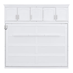 English Elm Queen Murphy Wall Bed with Top Cabinet Storage for Small Space Living White LP006665AAK-1