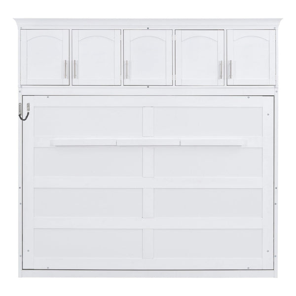 English Elm Queen Murphy Wall Bed with Top Cabinet Storage for Small Space Living White LP006665AAK-1