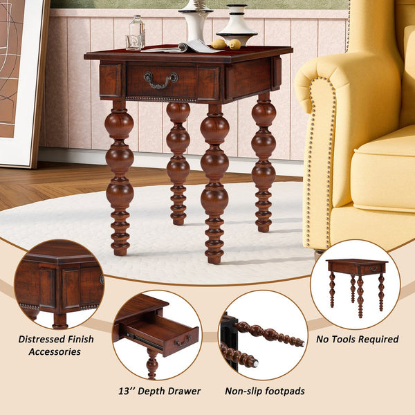 English Elm Solid Wood Coffee Table Set with Drawer Vintage-Inspired Acacia Veneer, Sturdy Rubberwood Legs, Easy No-Tool Assembly Walnut W1202S00013