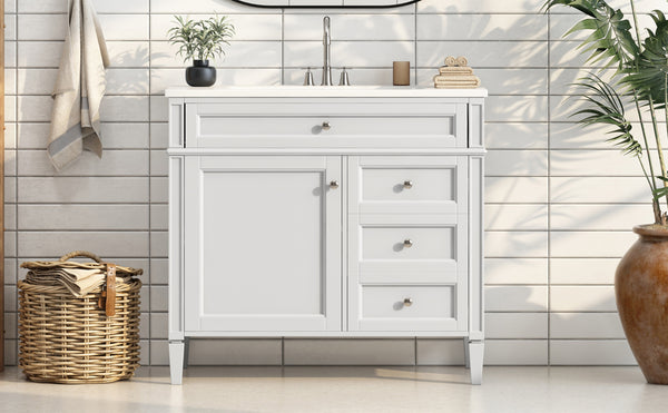 English Elm 36'' Modern Bathroom Vanity With Storage, Elegant Resin Sink, 2 Drawers & Tip-Out Drawer Design N710S136004K