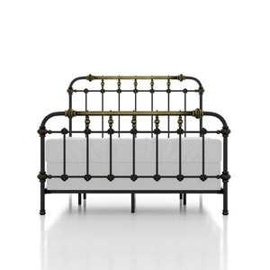 English Elm Transitional Full Metal Bed Ornate Spindle Frame with Hand-brushed Gold Accents B2741P476064