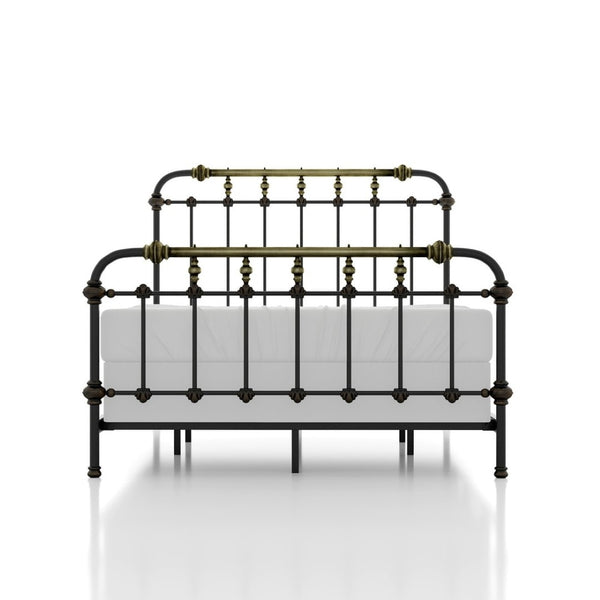 English Elm Transitional Metal King Bed Spindle Headboard in Black with Gold Accent Detail B2741P476063