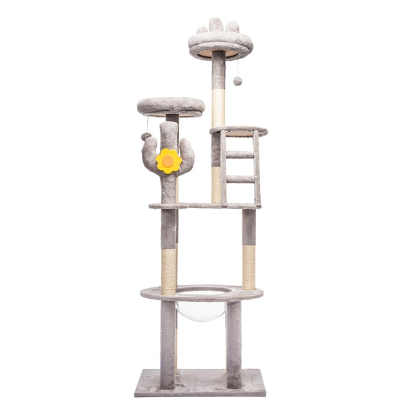 English Elm 72in Cactus Cat Tower Sisal Posts Plush Perches Capsule Pod Multi-level Climb Gray W1578P447629