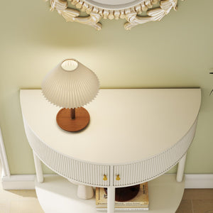 English Elm Artisan-crafted Demi-lune Console Sculptural Wave Drawers Vanilla Lacquer Hallway Accent Cream White W2557P329370