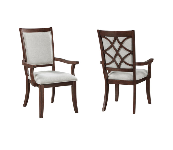 English Elm Traditional Upholstered Dining Armchairs Set of 2 with Dark Walnut Inlay, Beige Plush Seats, Sturdy Wood Frame Cherry 42.5 L x 21.5 W x 15 H B011P309915
