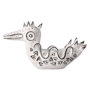 Eunice the Duck: Artistic Porcelain Vessel in Washed White with Black Details for Modern Spaces