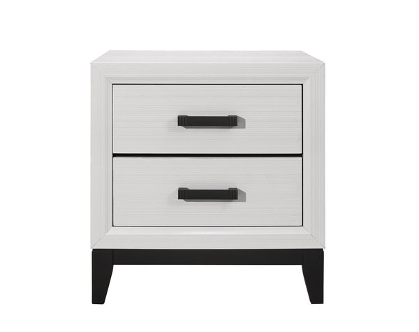 English Elm MIRAGE White Nightstand with 2 Drawers, Rubberwood Build, Smooth Kennin Center Glide & Black Hardware B201P226182