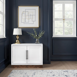 English Elm Nora Modular Two-Door Base Cabinet with Cable Management, Two-Tone Poplar & Alder Finish, Ready to Use White B108P345190