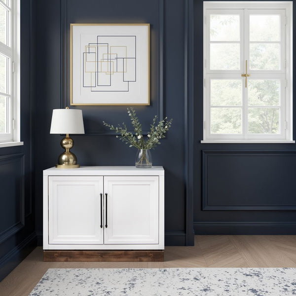 English Elm Nora Modular Two-Door Base Cabinet with Cable Management, Two-Tone Poplar & Alder Finish, Ready to Use White B108P345190