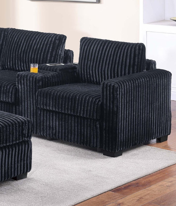English Elm Contemporary Corduroy L-shaped Sectional with Usb Console Ottoman Included Black B011S02217