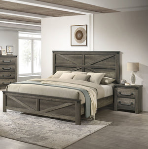 English Elm Rustic Farmhouse 3pc Queen Bed Set with Metal-Accent Headboard & Antique Brass Handles, Sturdy Gray 68 L x 35 W x 7 H B2741S00167