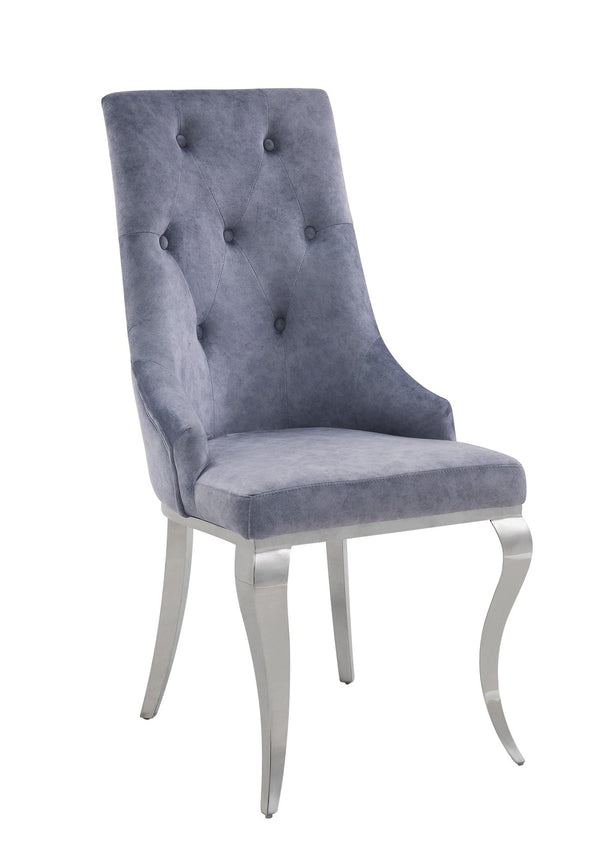 English Elm Dekel Upholstered High-Back Dining Chair Set of 2 with Tufted Padded Back, Stainless Frame and Legs Gray,Silver 49 L x 34 W x 25 H B2726P338121