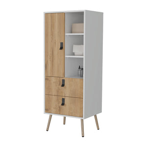 English Elm Kimball Modern Tall Dresser in White Macadamia Finish — Space-Saving 2-Drawer Storage with Shelves B128P176104