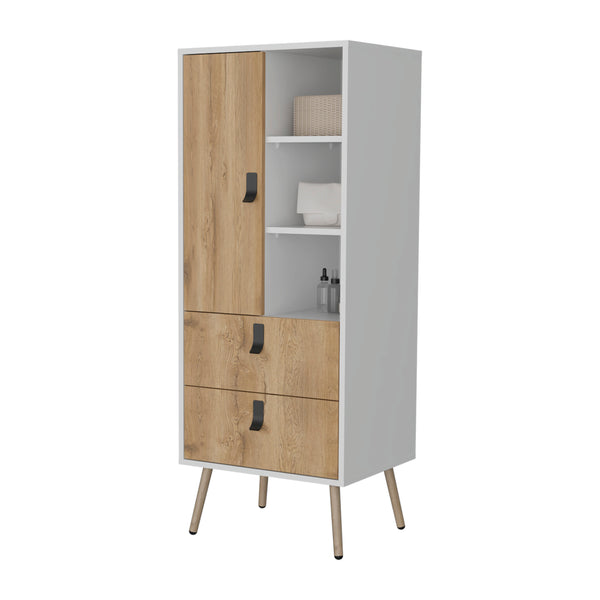 English Elm Kimball Modern Tall Dresser in White Macadamia Finish — Space-Saving 2-Drawer Storage with Shelves B128P176104