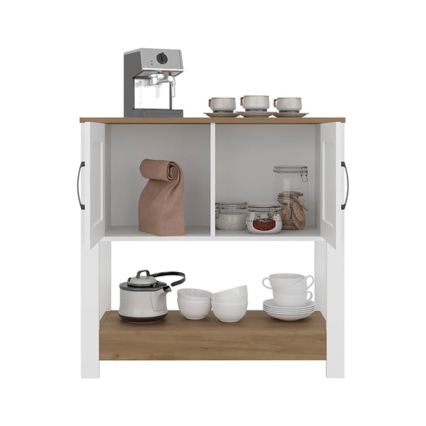 English Elm Dazey Two-tone Kitchen Coffee Station with Open Shelving and Concealed Cabinet Storage B097P481226