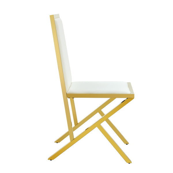English Elm Table and Chair Set 12 Piece Tempered Glass Dining with Gold Metal Legs Modern Transparent,White+Gold W1151S04773