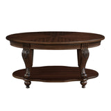 42'' Oval Wood Coffee Table, 2-Tier Cocktail Table, Open Shelf, Easy Assembly, Cherry Finish