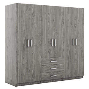 English Elm 6-doors Mdf Wardrobe with Large Drawers Streamlined Bedroom Storage Modern Design Gray N820000010E