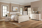 English Elm Imerland Contemporary White Wash Finish Bedroom Set With King Sleigh Bed, Dresser, Mirror, Nightstand, Chest